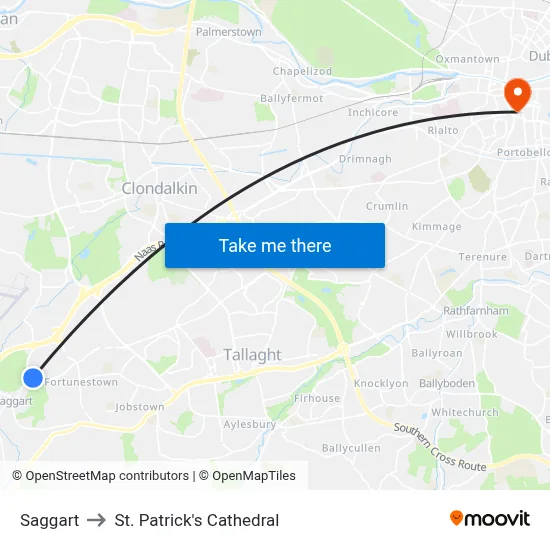 Saggart to St. Patrick's Cathedral map