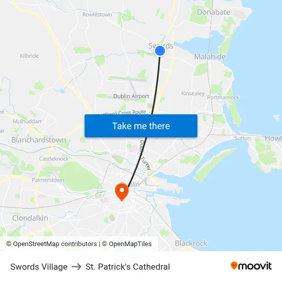 Swords Village to St. Patrick's Cathedral map