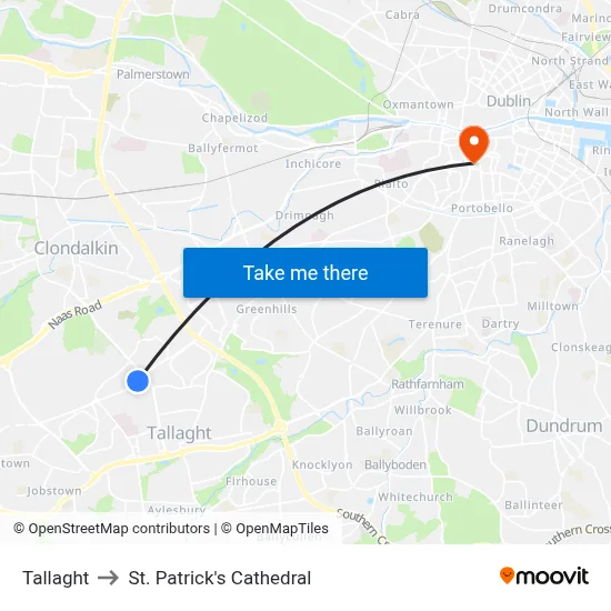 Tallaght to St. Patrick's Cathedral map