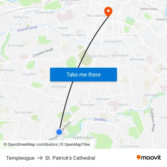 Templeogue to St. Patrick's Cathedral map