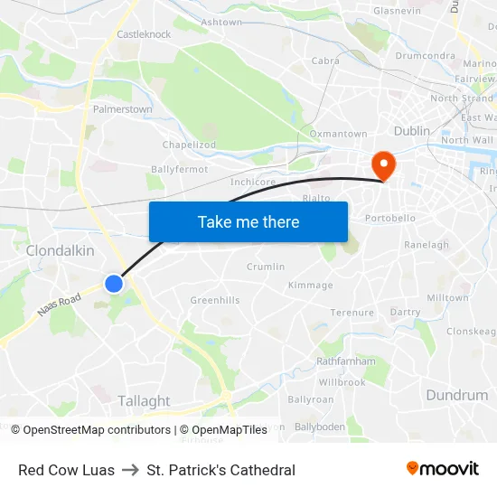 Red Cow Luas to St. Patrick's Cathedral map