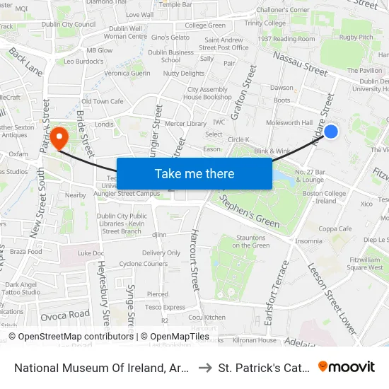 National Museum Of Ireland, Archaeology to St. Patrick's Cathedral map