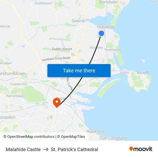 Malahide Castle to St. Patrick's Cathedral map