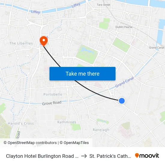 Clayton Hotel Burlington Road Dublin to St. Patrick's Cathedral map