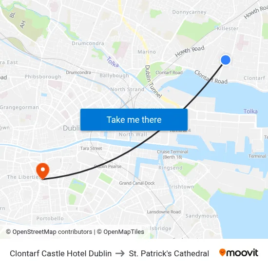 Clontarf Castle Hotel Dublin to St. Patrick's Cathedral map