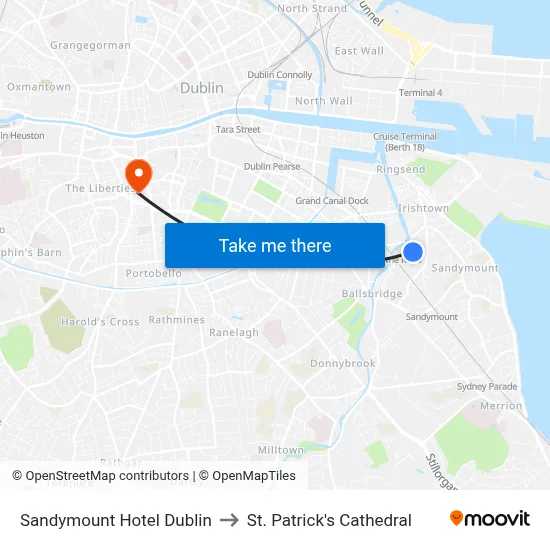 Sandymount Hotel Dublin to St. Patrick's Cathedral map