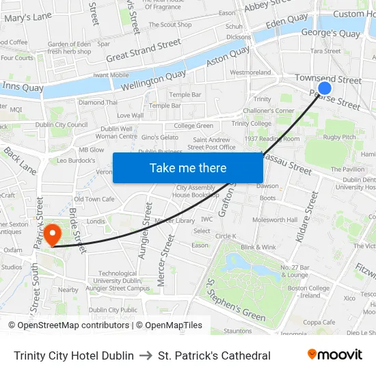 Trinity City Hotel Dublin to St. Patrick's Cathedral map