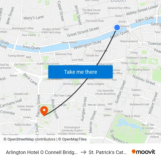 Arlington Hotel O Connell Bridge Dublin to St. Patrick's Cathedral map