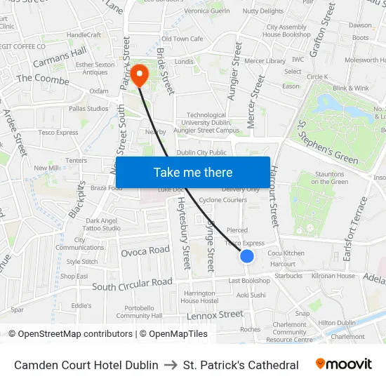 Camden Court Hotel Dublin to St. Patrick's Cathedral map
