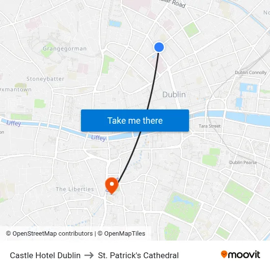 Castle Hotel Dublin to St. Patrick's Cathedral map