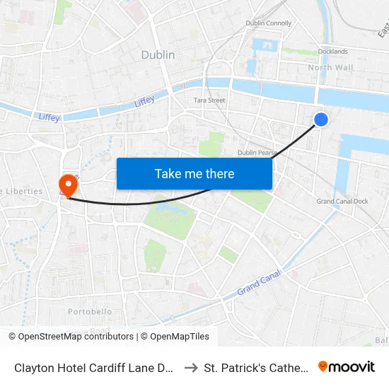 Clayton Hotel Cardiff Lane Dublin to St. Patrick's Cathedral map
