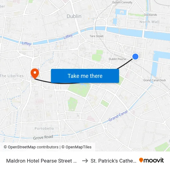 Maldron Hotel Pearse Street Dublin to St. Patrick's Cathedral map