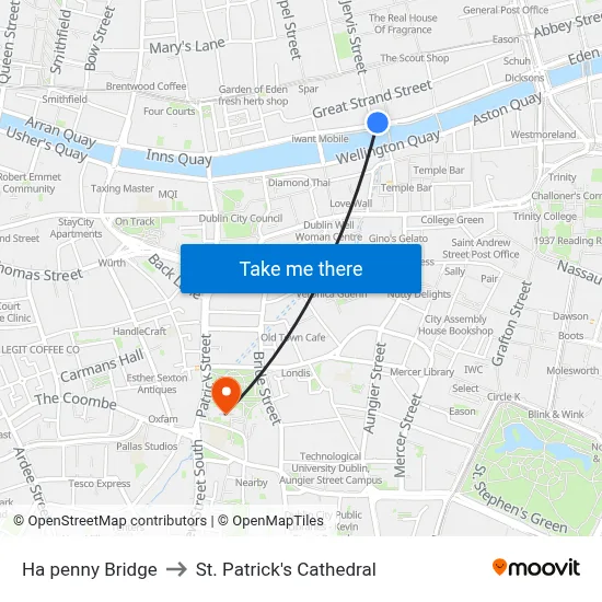 Ha penny Bridge to St. Patrick's Cathedral map