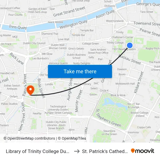 Library of Trinity College Dublin to St. Patrick's Cathedral map