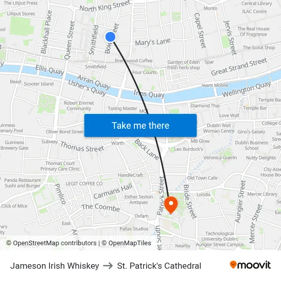 Jameson Irish Whiskey to St. Patrick's Cathedral map