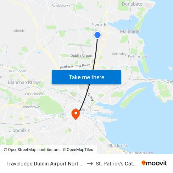 Travelodge Dublin Airport North Swords to St. Patrick's Cathedral map