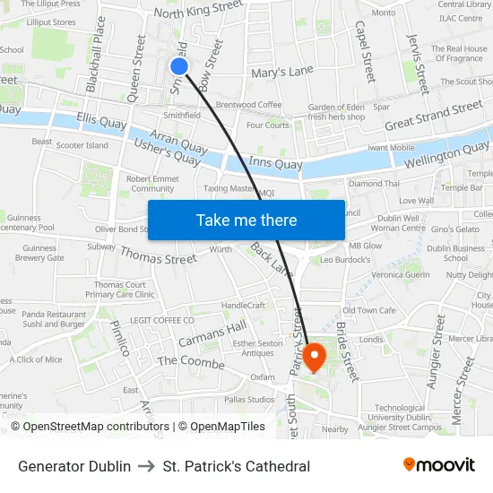 Generator Dublin to St. Patrick's Cathedral map