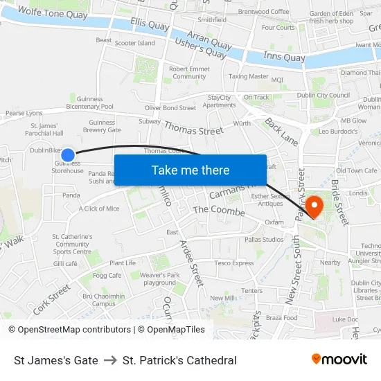 St James's Gate to St. Patrick's Cathedral map