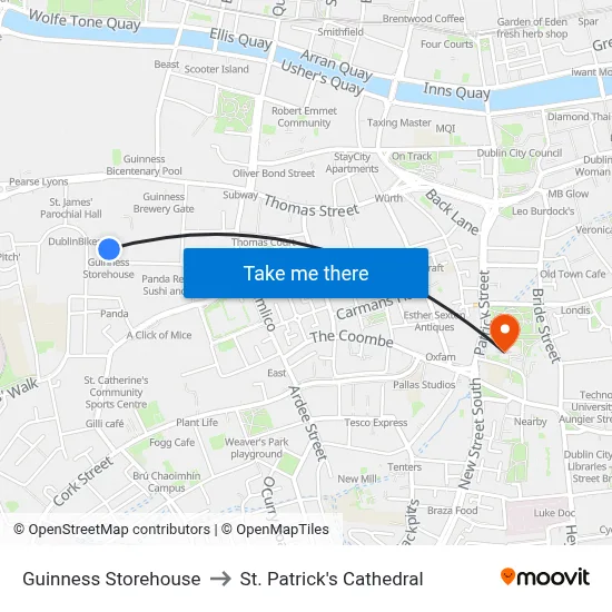 Guinness Storehouse to St. Patrick's Cathedral map
