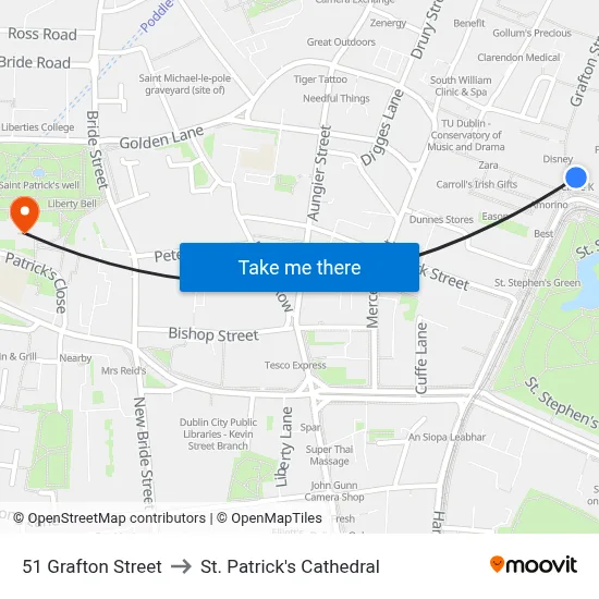 51 Grafton Street to St. Patrick's Cathedral map