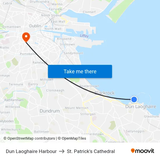 Dun Laoghaire Harbour to St. Patrick's Cathedral map