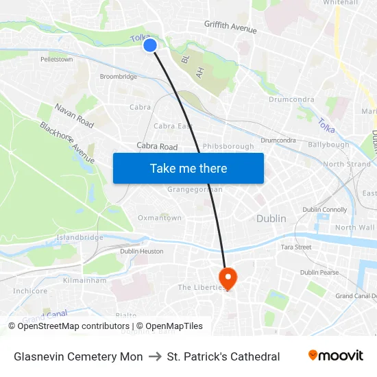 Glasnevin Cemetery Mon to St. Patrick's Cathedral map