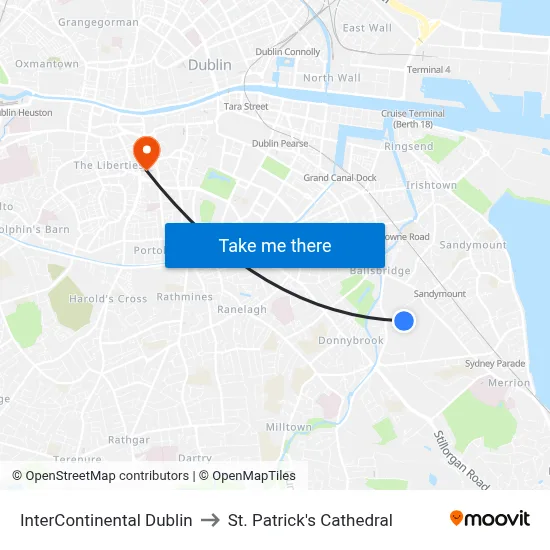 InterContinental Dublin to St. Patrick's Cathedral map