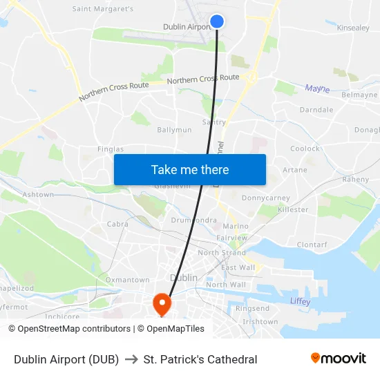 Dublin Airport (DUB) to St. Patrick's Cathedral map