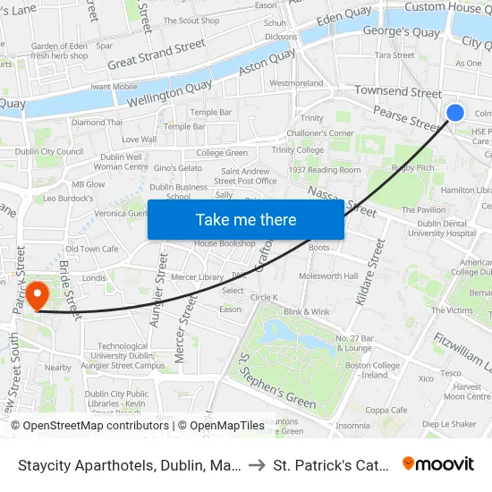 Staycity Aparthotels, Dublin, Mark Street to St. Patrick's Cathedral map