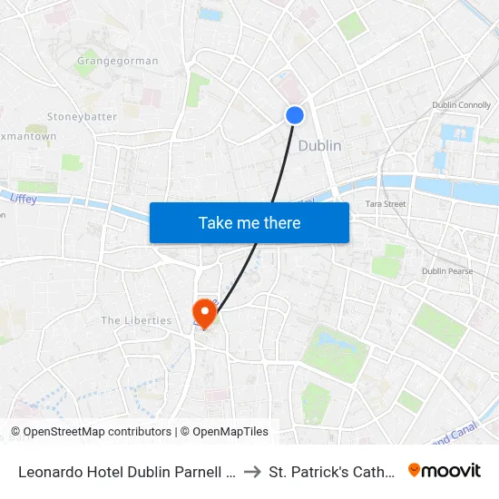 Leonardo Hotel Dublin Parnell Street to St. Patrick's Cathedral map
