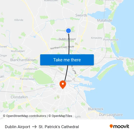Dublin Airport to St. Patrick's Cathedral map