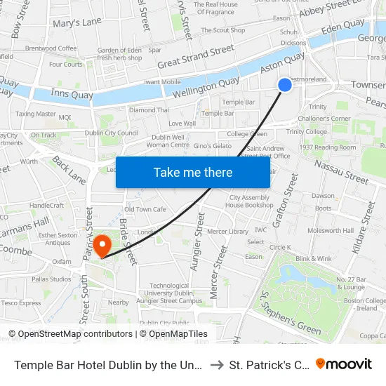 Temple Bar Hotel Dublin by the Unlimited Collection to St. Patrick's Cathedral map