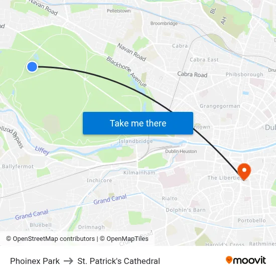 Phoinex Park to St. Patrick's Cathedral map