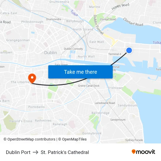 Dublin Port to St. Patrick's Cathedral map