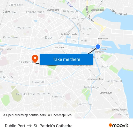 Dublin Port to St. Patrick's Cathedral map