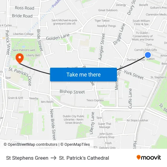St Stephens Green to St. Patrick's Cathedral map
