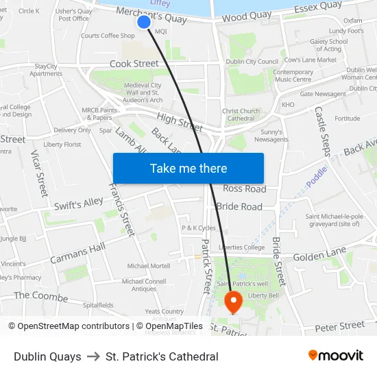 Dublin Quays to St. Patrick's Cathedral map
