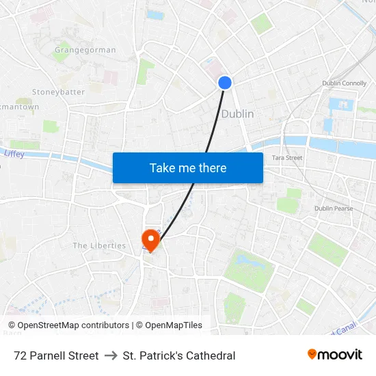 72 Parnell Street to St. Patrick's Cathedral map