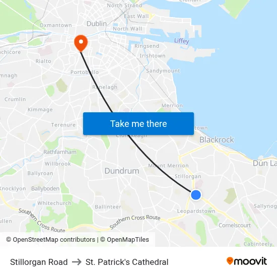 Stillorgan Road to St. Patrick's Cathedral map