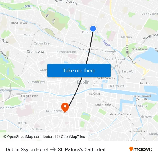 Dublin Skylon Hotel to St. Patrick's Cathedral map