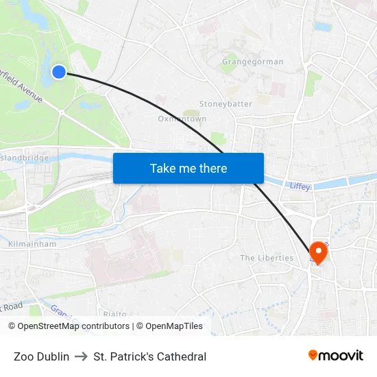Zoo Dublin to St. Patrick's Cathedral map