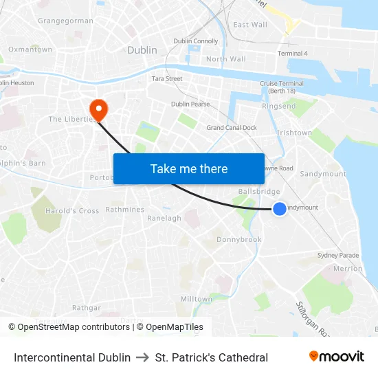 Intercontinental Dublin to St. Patrick's Cathedral map