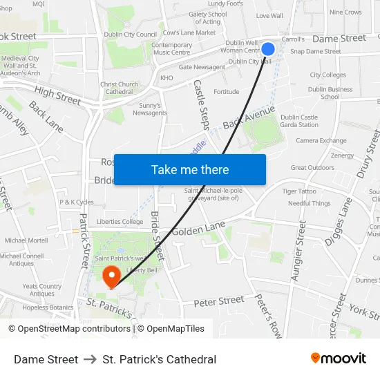 Dame Street to St. Patrick's Cathedral map