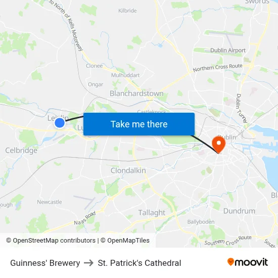 Guinness' Brewery to St. Patrick's Cathedral map