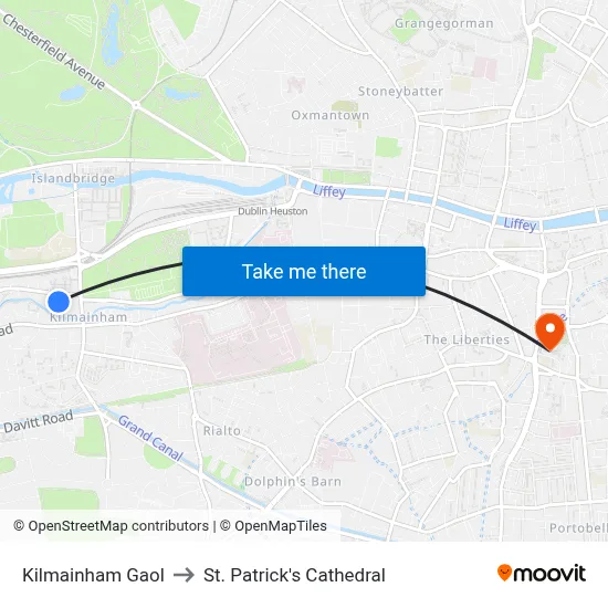 Kilmainham Gaol to St. Patrick's Cathedral map