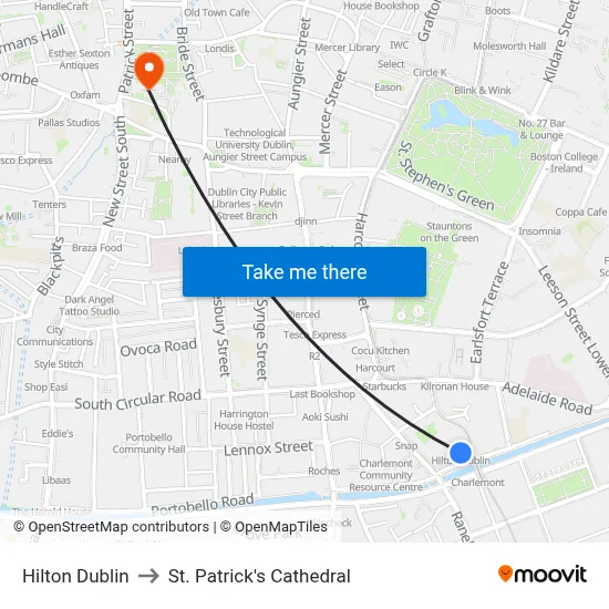 Hilton Dublin to St. Patrick's Cathedral map