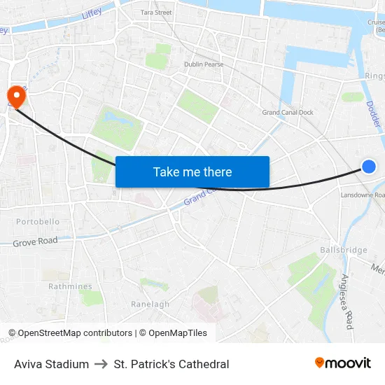 Aviva Stadium to St. Patrick's Cathedral map