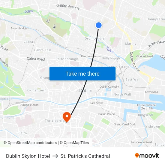 Dublin Skylon Hotel to St. Patrick's Cathedral map