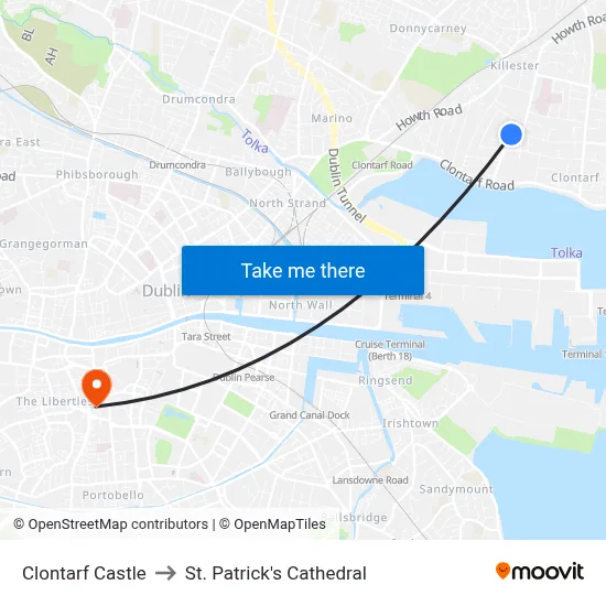 Clontarf Castle to St. Patrick's Cathedral map