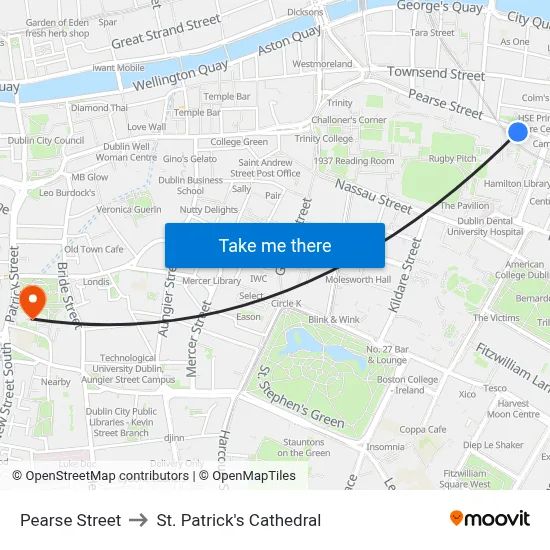 Pearse Street to St. Patrick's Cathedral map
